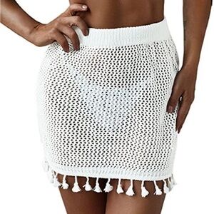 White Crochet Tassel Skirt